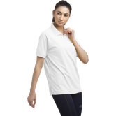 Women Solid Polo Neck Polyester White T-Shirt