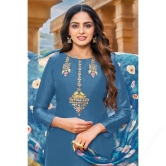 Sea Blue Chanderi Cotton Indian Churidar Suit With Zari Work