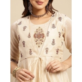 Rangita Women Chanderi Beige Yoke Embroidered Border Printed Calf Length Anarkali Kurti - None