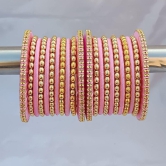 Stylish Alloy Women & Girl's Bagdi Thread Golden Moti Bangles | Golden Bangles | Alloy Bangles | Bagdi Thread Bangles | Fashion Bangles-100 (Pink, 2.4)