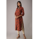 MAUKA - Red Cotton Women''s Front Slit Kurti ( Pack of 1 ) - None