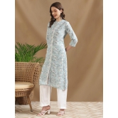 Rangita Women Rayon Light Blue Printed Calf Length A-line Kurti - None