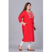 Preksha Rayon Embroidered Straight Women's Kurti - Red ( Pack of 1 ) - None