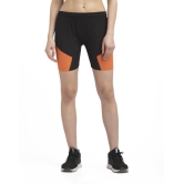 Color Block Women Black, Orange Sports Shorts