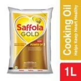 Saffola Gold Refined Cooking Oil, Blended Rice Bran & Sunflower Oil, Helps Keeps Heart Healthy, 1 L Pouch