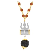 SILVER SHINE Gold Plated  Silver Trishul Locket with Rudraksha Mala for Men and Women - Golden