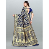 Om Shantam Sarees - Navy Blue Banarasi Silk Saree With Blouse Piece ( Pack of 1 ) - Navy Blue