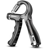 HORSE FIT Professional R shape Hand Grip Strengthener with Counter, Adjustable Resistance 5 to 60kg, Grip Strength Trainer for Muscle Building, Forearm Exerciser - Multi Color