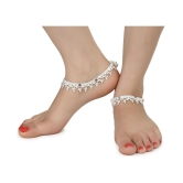 AanyaCentric Combo of 2 Pair Silver Plated White Metal Indian Traditional Ethnic Payal Anklets - Silver