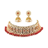 YouBella Jewellery Sets for Women Gold Plated Kundan Wedding Bridal Necklace Jewellery Set with Earrings for Girls/Women (Red) - Red