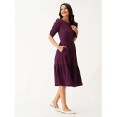 JASH CREATION Rayon Solid Midi Womens Fit & Flare Dress - Mauve ( Pack of 1 ) - None