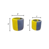 Euroxo Yellow Grey & Black White Fiber Planter Set | FRP Planter for indoor & outdoor (Set of 2)