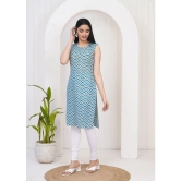 Frionkandy Cotton Printed Straight Womens Kurti - Blue ( Pack of 1 ) - None