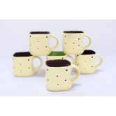 Khurja Pottery Cup Multi Color Square Shape 6 Pc Set