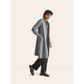 Grey Handwoven Overlay Kurta Shirt-M