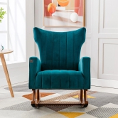 Wooden Velvet Accent Rocking Chair (Teal)-Teal