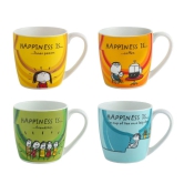 Clay Craft Ceramic Happiness Is... Alton Printed 210 ML Coffee Mug | Multicolor | Set of 4 Pcs