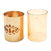 Lotus Cut Metal Glass Votive Gold and Clear Glass