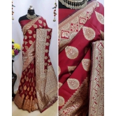 Womens Cotton Silk Saree With Blouse-Maroon / Free Size