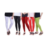 TCG Combo of 5 Leggings Rama Green, Red, Maroon, Black & White_GL504 - S