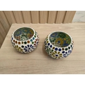 Aarna Creations Mosaic Tea Light Stand| Handcrafted Turkish Candle Stand | Tea-Light Bowl (Set of 2) (Flower)