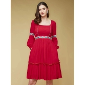 Life with Pockets Rayon Embroidered Above Knee Womens Fit & Flare Dress - Red ( Pack of 1 ) - None