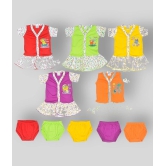 Sathiyas Red, Green, Yellow, Purple and Orange Baby Girls Knee Length Dresses Pack of 5 - None