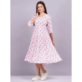 HIGHLIGHT FASHION EXPORT Rayon Printed Midi Womens Fit & Flare Dress - Pink ( Pack of 1 ) - None