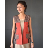 Red Regina Handcrafted Reversible Cotton Jacket For Women