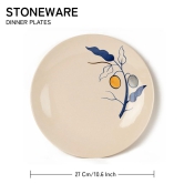 Bodhi House Handpainted Stoneware Ceramic Dinner Plates, 4 Pieces Serving for 4, Microwave and Dishwasher Safe, Bone-ash Free, Full Plate Set Crockery for Dining and Gifting, Feather White