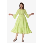 Maquien - Green Rayon Women's Tiered Flared Kurti ( Pack of 1 ) - S