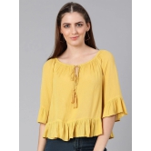 Oxolloxo Yellow Tie-Up Neck Ruffles Crepe Top