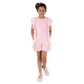 Kids Cave Dungaree jumpsuits for girls above Knee Length Fabric Polycrepe(Color_Pink, Size_3 Years to 12 Years) - None