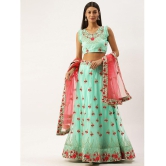 Om Shantam Sarees Green,Pink Net Chaniya Choli Semi Stitched Lehenga Single - Free Size