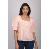 Party wear magic cotton top for women Light Orange Striped Top With Square Neck (OTL-TPS1071)-Orange / XL