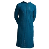 Blue Sequin Chikan Embroidery Kurta