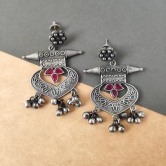 Beautiful Handcrafted Silver Replica Oxidised Chandbali Earrings For Women Ethnic Wear Diwali Festival Wear