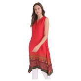 Karigari - Red Rayon Women's Asymmetrical Kurti - L