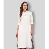 Pistaa - White Cotton Women's Straight Kurti ( Pack of 1 ) - M, Green