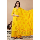 Yellow Printed Kurta Set L