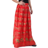 Flame-Scarlet Digitally Printed Casual Skirt with Motifs of Elephants And Flowers From Pilkhuwa