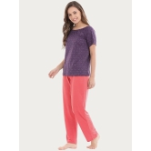 Clovia Poly Cotton Pajamas - Purple - L