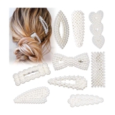 FOK 10 Pcs Pearl Stylish Hair Barrettes Design Hair Styling Clip Pin For Girls & Women - White