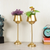 Wine Shape Table Top Planter with Stand (Set of 2)-Gold