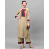 Estela - Beige Straight Cotton Women''s Stitched Salwar Suit ( Pack of 1 ) - None