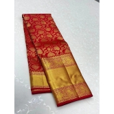 Om Shantam Sarees Art Silk Woven Saree With Blouse Piece - Red ( Pack of 1 ) - Red