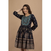 Preksha Rayon Printed A-line Women's Kurti - Blue ( Pack of 1 ) - None