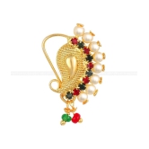 Vivastri Gold Plated Red Stone with Peals Alloy Maharashtrian Nath Nathiya./ Nose Pin for Women &Girls VIVA1020NTH-TAR - Multi Color