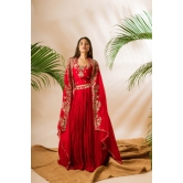 Embroidered Elegance: Anushka Gupta’s Couture Raw Silk Lehenga Set in Red