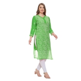 Lavangi Women Lucknow Chikankari Mehndi Green Georgette Kurti with Matching Cotton Inner